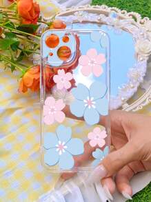 Funda de teléfono estampada con flores de verano 1 pieza compatible con iPhone con detalles pintados a mano - Multicolor - Ver 2
