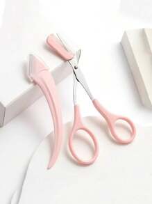 2 Piezas/set Navaja Para Cejas En Forma De Media Luna Con Peine Y Micro Cuchilla, Utilizado Para Recortar Y Dar Forma A Las Cejas - Rosa - Ver 1
