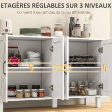 HOMCOM Buffet bas meuble de rangement buffet de cuisine 2 placards double porte avec étagères réglables en hauteur style campagne 120 x 37 x 75 cm - blanc - Blanc - Voir 6