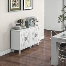 HOMCOM Buffet bas meuble de rangement buffet de cuisine 2 placards double porte avec étagères réglables en hauteur style campagne 120 x 37 x 75 cm - blanc - Blanc - Voir 8