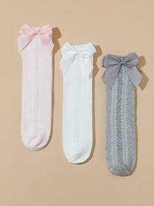 3對春夏透氣網眼花邊提花兒童過膝襪 - 彩色 - 查看 1