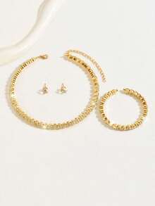 4pcs/Set Rhinestone Studded Party Dinner Jewelry Set Including Earrings, Bracelet, Necklace - Yellow Gold - View 2