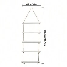 1pc Wooden Wall Mount Towel Rack Ladder With 5 Rungs And Rustic Rope For Bathroom Towel Drying