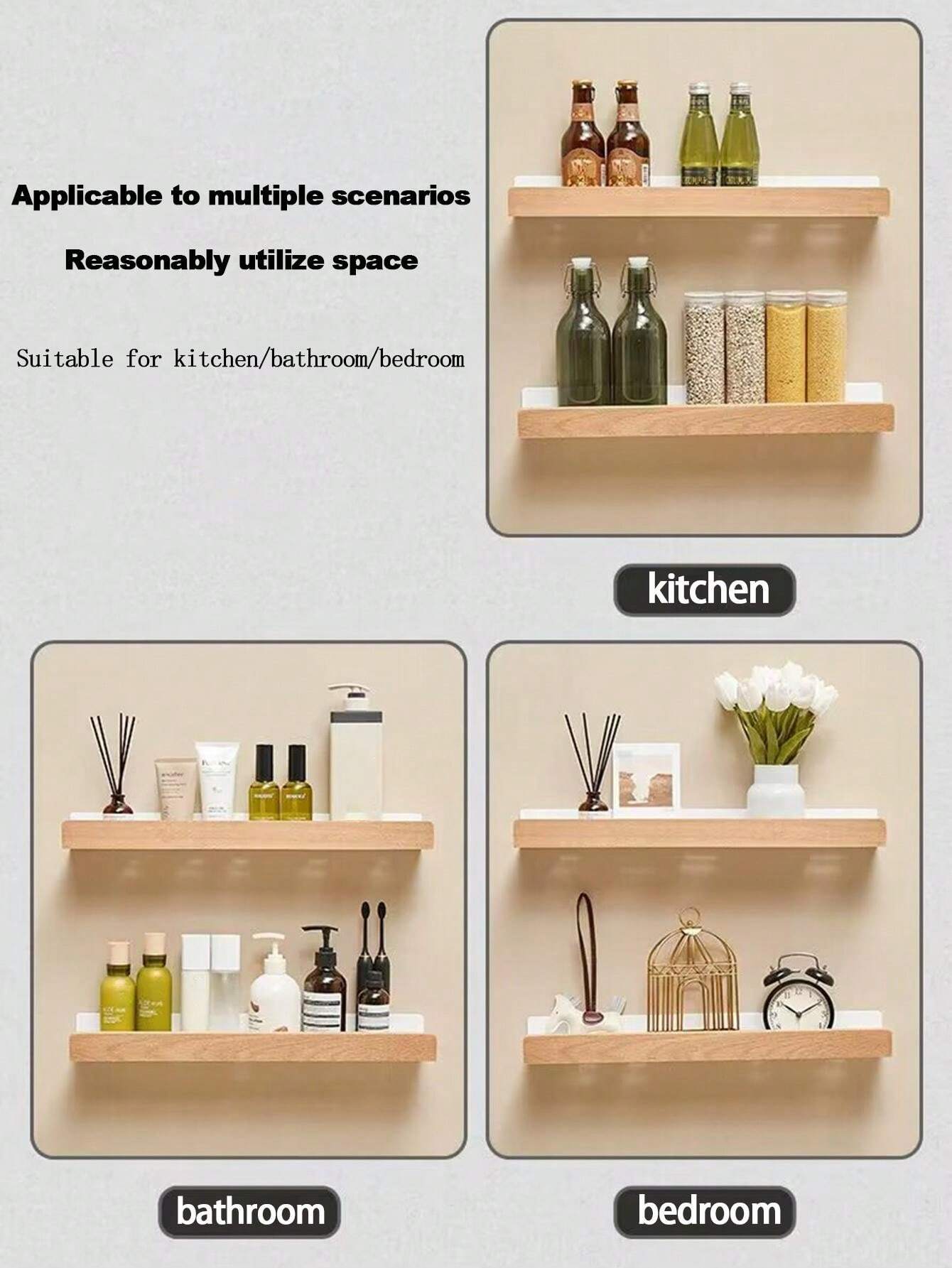 1pc White Bathroom WallMounted Shelf For Toiletries, No Drilling