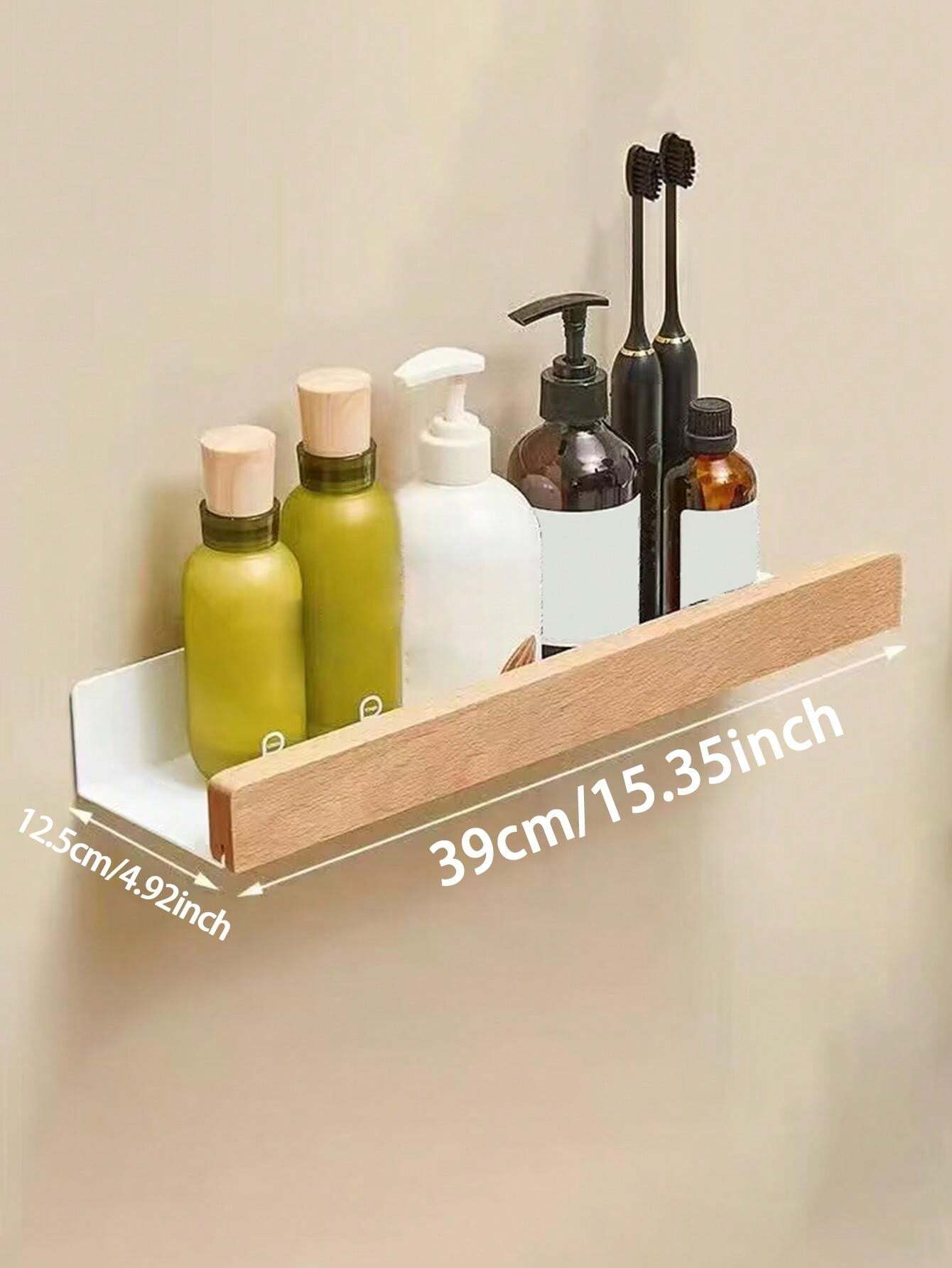 1pc White Bathroom WallMounted Shelf For Toiletries, No Drilling