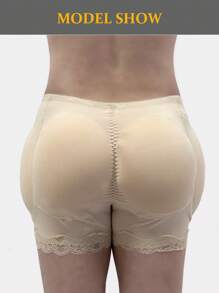Beige Lace Shapewear Shorts Contol Panties , Hip And Butt Pads