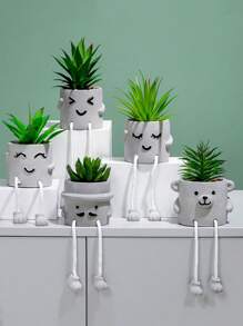 1pc Realistic Succulent Potted Plant Doll Hanging Ornament In Cement Pot - Green - View 1