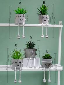 1pc Realistic Succulent Potted Plant Doll Hanging Ornament In Cement Pot - Green - View 2