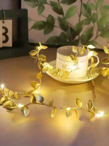 1 pieza Luces para decoración navideña, luces de hojas de plata con cable de cobre LED, 2m/20 luces, 5m/50 luces