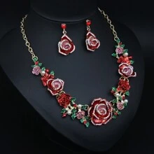 2入組女士項鍊和耳環,配有鑽石般閃亮的石頭,適合優雅場合,例如婚禮或派對 - 2件套項鍊耳環套裝 - 查看 3