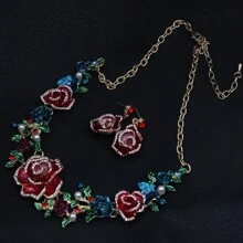 2入組女士項鍊和耳環,配有鑽石般閃亮的石頭,適合優雅場合,例如婚禮或派對 - 2件套項鍊耳環套裝 - 查看 7