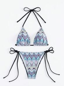 夏季纯色性感分体比基尼泳装，适合海滩度假 - 黑色 - 查看 5