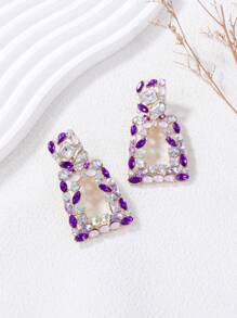 juran 1 Pair Geometrical Crystal Decorated Earrings, Exaggerated Style For Women Party & Vacation - Purple - View 2