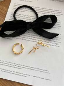 1對極簡主義s925純銀長蝴蝶結耳針,通用的ins風格,女性情人節生日禮物精美珠寶 - 金色 - 查看 6
