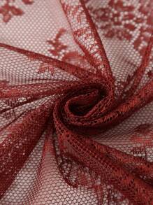 1pc Small Rose Embroidered Rod Pocket Sheer Curtain, Suitable For Living Room, Bedroom, Bay Window - Red - View 8