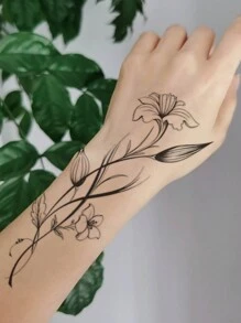 STARTTOOS 1pc Black Abstract Floral & Twig Pattern Temporary Tattoo Sticker For Arm, Chest, Belly, Back - Black - View 2