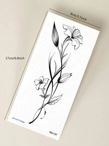 STARTTOOS 1pc Black Abstract Floral & Twig Pattern Temporary Tattoo Sticker For Arm, Chest, Belly, Back - Black - View 7