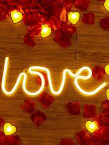 1pc Love Shaped Neon Light - Yellow - View 5