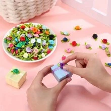 100pcs Random Mixed Color Diy Satin Ribbon Rose Flowers With Small Leaves For Clothing, Underwear, Gift Box - Multicolor - View 2