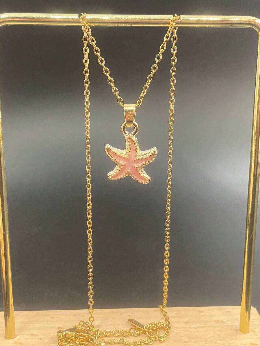 1pc Fashionable Seashell & Starfish Pendant Clavicle Necklace, Perfect Gift For Dating, Beach Holiday Style - Multicolor - View 1