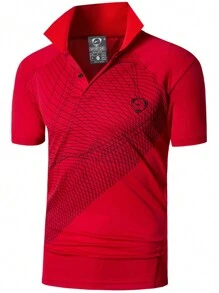 jeansian 1pc Men's Red Short-Sleeved Moisture-Wicking Athletic Polo Shirt For Tennis, Golf, And Bowling, Slim Fit Spring Tops - Red - View 3