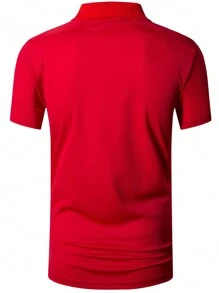 jeansian 1pc Men's Red Short-Sleeved Moisture-Wicking Athletic Polo Shirt For Tennis, Golf, And Bowling, Slim Fit Spring Tops - Red - View 4