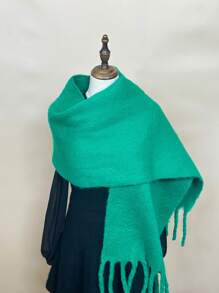 1 件女藍色、棕色、粉紅色、綠色和紫色時尚針織保暖、柔軟舒適長圍巾披肩,適合冬季、秋季、日常和派對 - 綠色 - 查看 1