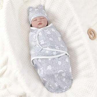 1 套新生儿襁褓毯和帽子，婴儿包裹布，防踢睡袋带帽，适合 0-6 个月婴儿 Love Valentine