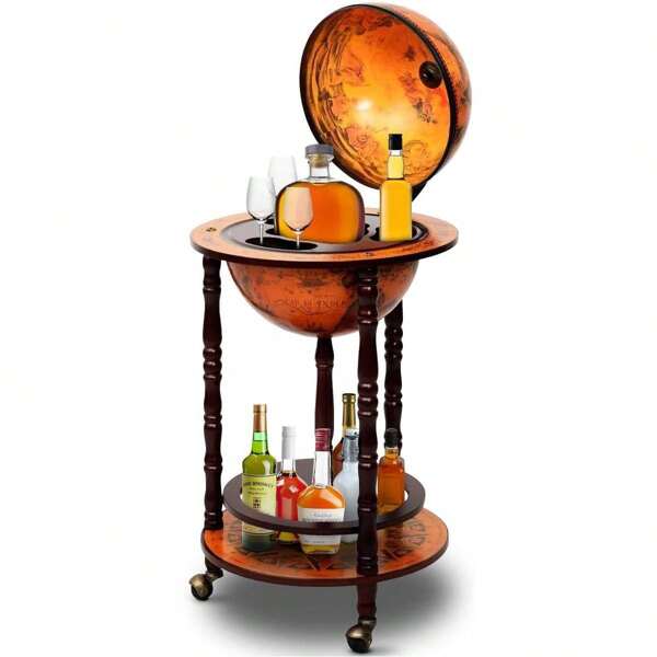 Globus Bar Chariot de Bar, Globe Bar World Globe, Mini Bar Globe, World Globe Bar Globe, Casier à Vin, Home Bar, Casier à Bouteilles, Bar Décoratif, Bar à Cocktails avec Roulettes, 88 x 45 cm, Couleurs au choix (Marron)