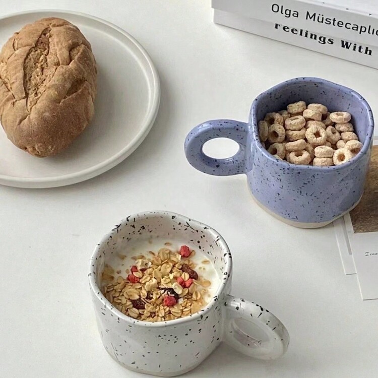 Hàn Quốc Tay Dày Mực bắn tung tóe Hai màu Sữa Tách cà phê Cốc tráng miệng Nhà  Bữa sáng Cúp 280ml Cặp đôi Gốm sứ Cốc - Màu xanh lam - Xem 7