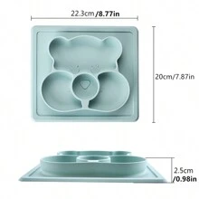 Baby Silicone Divided Plate, Suction Base Feeding Bowl With Cartoon Bear Face Tableware Plate - Blue - View 3