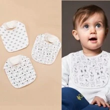 3 Piezas Newborn Bandanas Con Estampado De Muselina, Súper Absorbentes - Negro - Ver 1