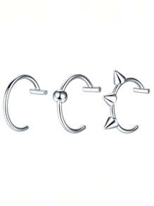 1pc Gothic Style Stainless Steel Lip Ring, No Piercing Needed, Ideal For Men And Women To Wear To Parties And Banquets - Yellow Gold - View 3