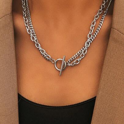 Stainless Steel Necklaces OT Buckle  Chain Multilayer Chain Hip Hop Punk Statement Necklace For Women Jewelry Banquet Gifts