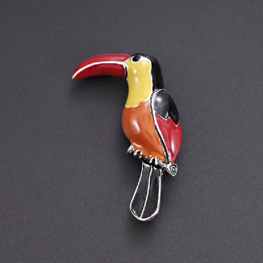 1只時尚的鸚鵡形狀胸針,使用鋅合金材料,滴油工藝打造紋理,電鍍顏色持久,適用於男女日常服裝配戴 - 復古銀色 - 查看 1