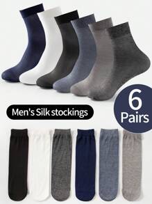 6雙/包男士中筒袜,純色,透氣,舒適,吸濕排汗,適用於夏季運動、服裝和休閒襪子 - 彩色 - 查看 1