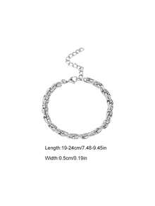 1 件时尚简约钛钢几何龙骨情侣个性化多功能不锈钢手链，适合日常佩戴和通勤，是送给男朋友、女朋友、情人节、周年纪念日、生日的理想礼物 - 銀色 - 查看 4