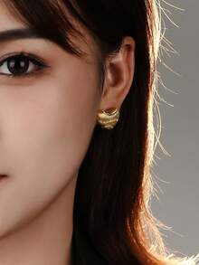 1對優雅精緻的復古風格925純銀霧面造型心形耳環,鑽石鋯點綴,適合女士生日、情人節和日常佩戴 - 金黃色 - 查看 8