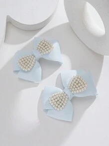2入組/套珍珠蝴蝶形狀夾子,適合兒童 - 淺藍色 - 查看 1