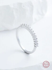 1只時尚的鋯石925純銀女戒指,適合作為禮物贈送 - 銀色 - 查看 1