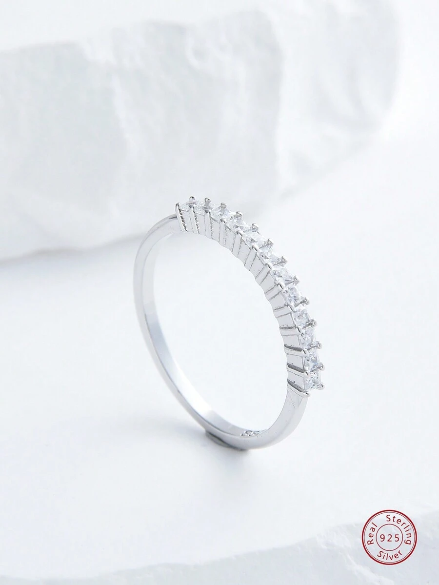 1只時尚的鋯石925純銀女戒指,適合作為禮物贈送 - 銀色 - 查看 1