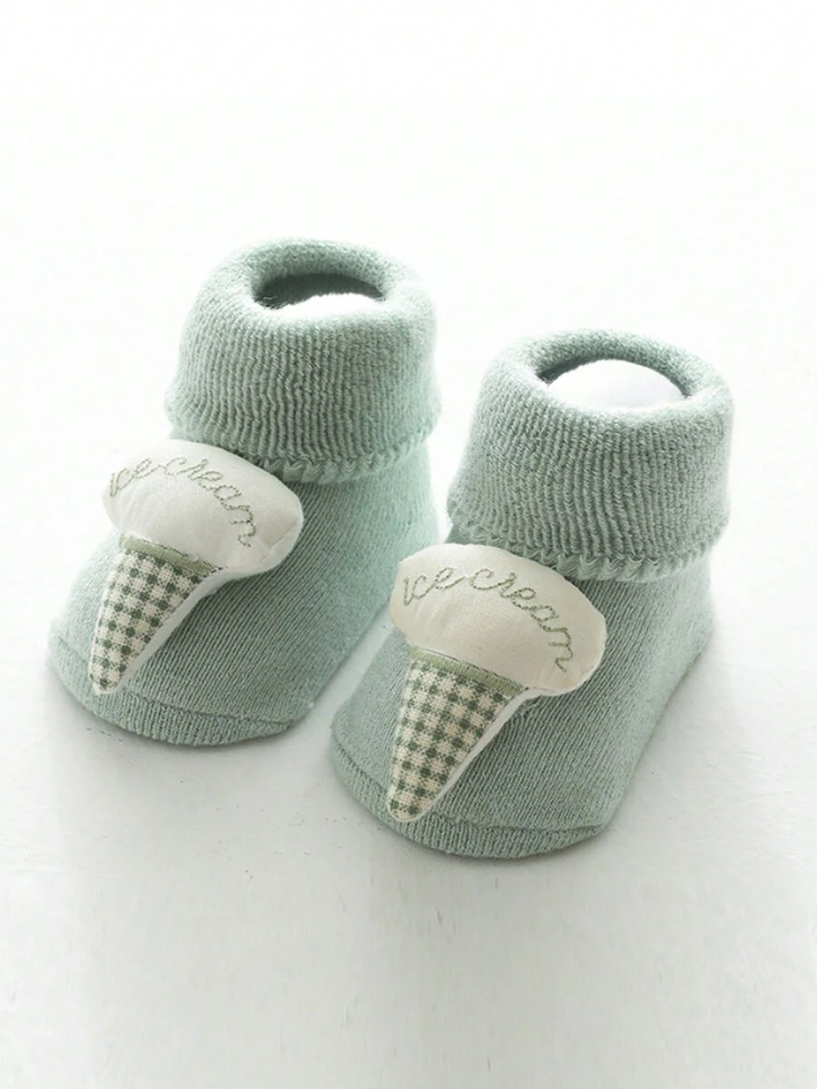 1pair Ice Cream Decor Baby Socks - Green - View 1