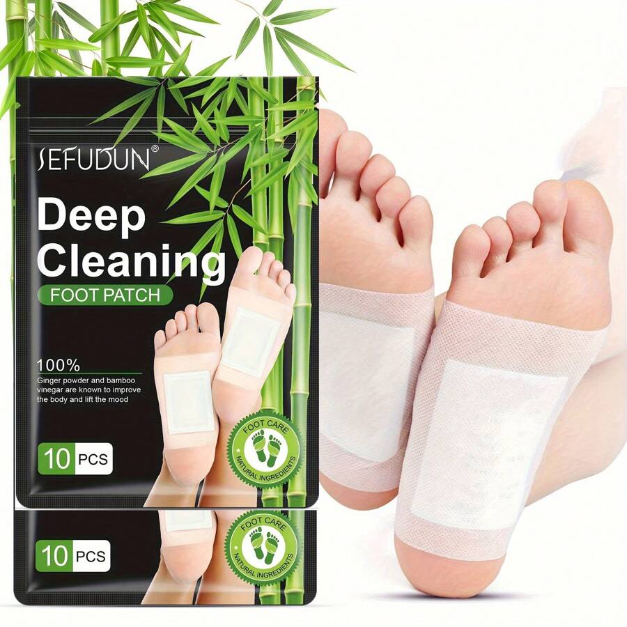 20 片深層清潔足貼,天然竹醋薑粉足墊,用於足部護理,粘合片,足浴後睡眠時溫暖放鬆 - 10pcs - 查看 1
