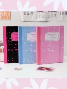 1 A5 Folder With Heart & Splatter Dye Pattern. Binder For Kpop Photocard. Card Book & 10 Pieces Internal Simple Storage Set For School - Pink - View 2