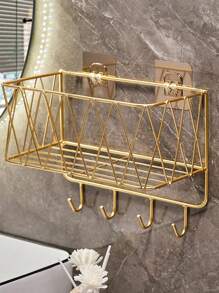 1 件铁制浴室收纳架，奢华创意浴室架，用于沐浴露、洗发水、洗面奶、浴室壁挂式收纳架（含透明挂钩） - 金色 - 查看 4