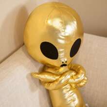 1pc Cute And Funny Pu Luminous Alien Doll Plush Toy Creative Alien Shaped Pillow - Gold - View 9