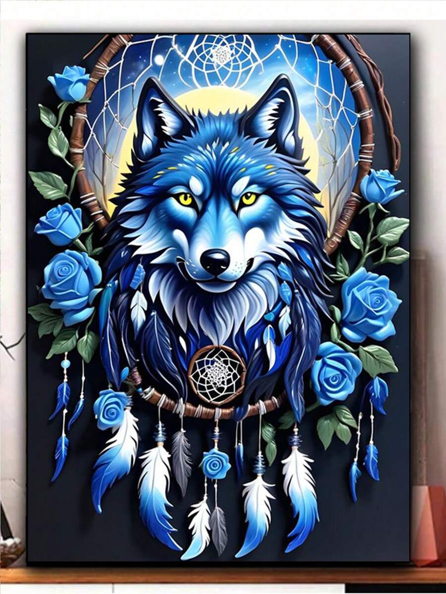 1 bộ DIY Tranh kim cương Dreamcatcher Xanh chó sói Không có Khung , Mẫu đồ họa DIY tranh không khung Diamond Đối với Nhà  Trang trí Món quà tốt nhất Giường đôi Tròn Kim cương Khảm Thêu Việc May Vá