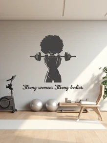 1張女性健身房壁貼,女孩健身房靈感貼紙,適用於臥室、健身房工作室和客廳的運動藝術乙烯基貼紙 - 黑色 - 查看 6