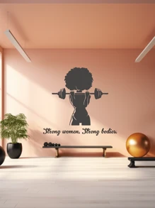 1張女性健身房壁貼,女孩健身房靈感貼紙,適用於臥室、健身房工作室和客廳的運動藝術乙烯基貼紙 - 黑色 - 查看 5