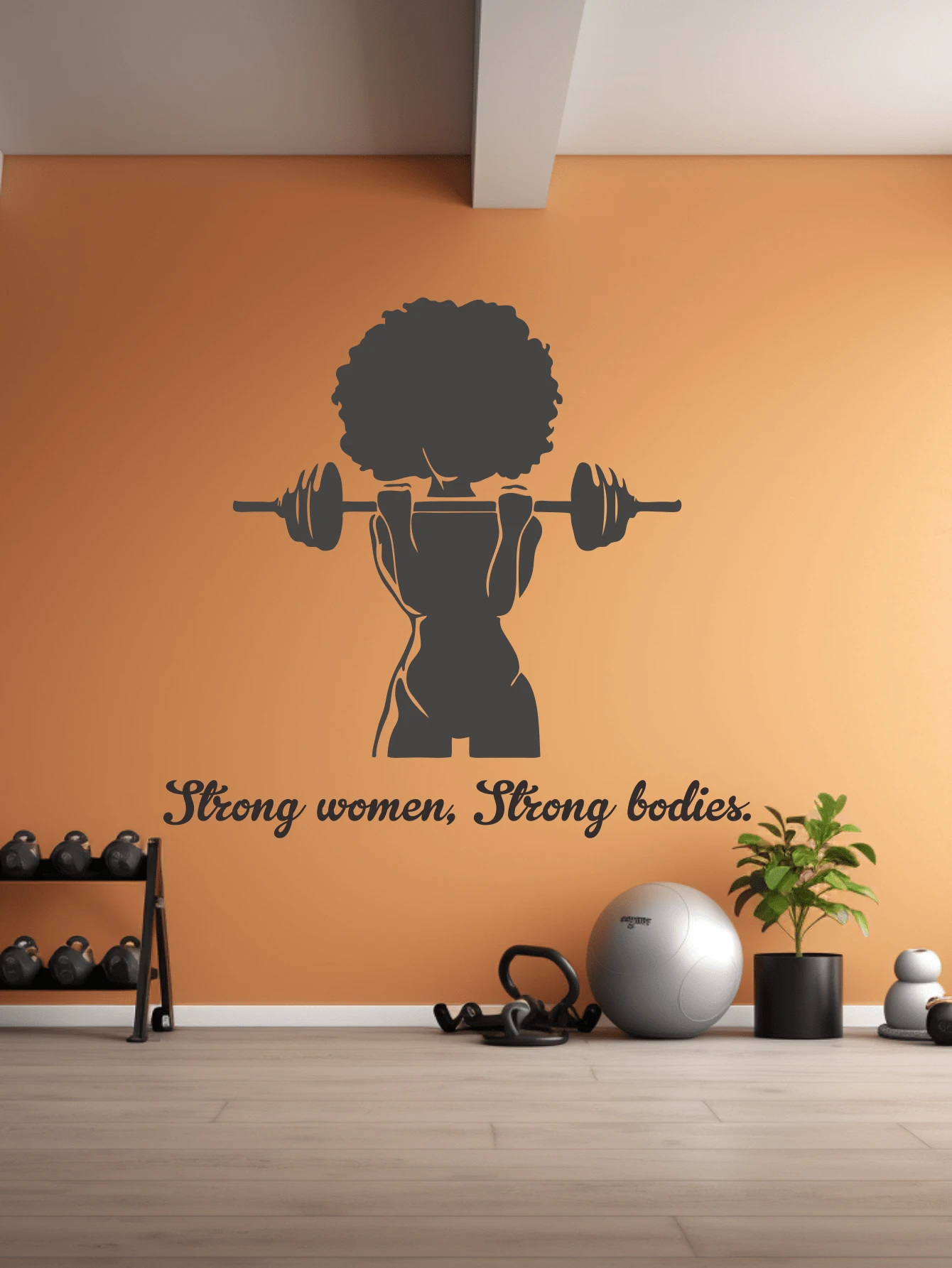 1張女性健身房壁貼,女孩健身房靈感貼紙,適用於臥室、健身房工作室和客廳的運動藝術乙烯基貼紙 - 黑色 - 查看 1